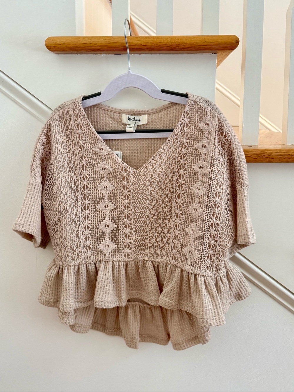 NWT Speechless Lace & Waffle Knit Peplum Top | Size Medium
